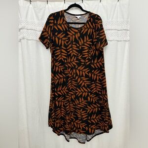 LuLaRoe Black and Orange Leaf Pattern Dress